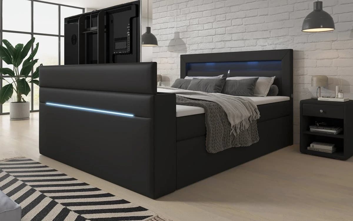 Luxusbetten24 Boxspringbett Repos mit TV Lift, USB und LED Schwarz - Bild 3