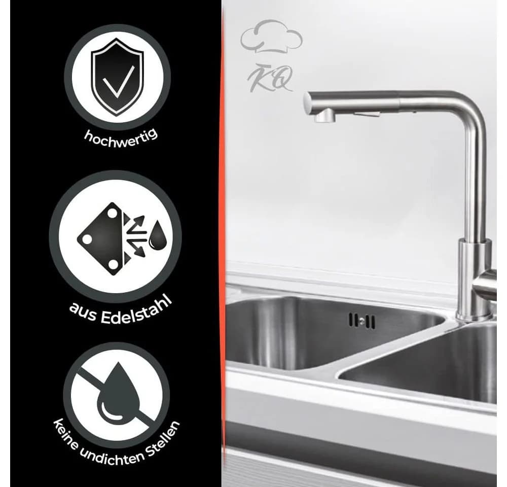 KitchenQuality Küchenarmatur Edelstahl Ausziehbar 360°