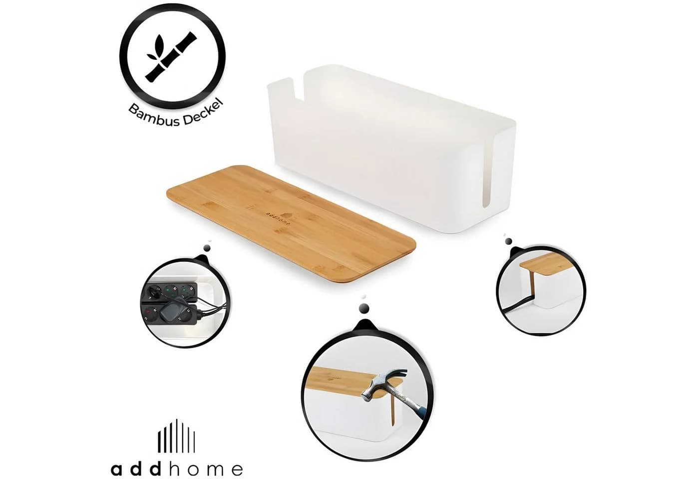 addhome Kabelbox 2er Set Weiß Bambus - Bild 3