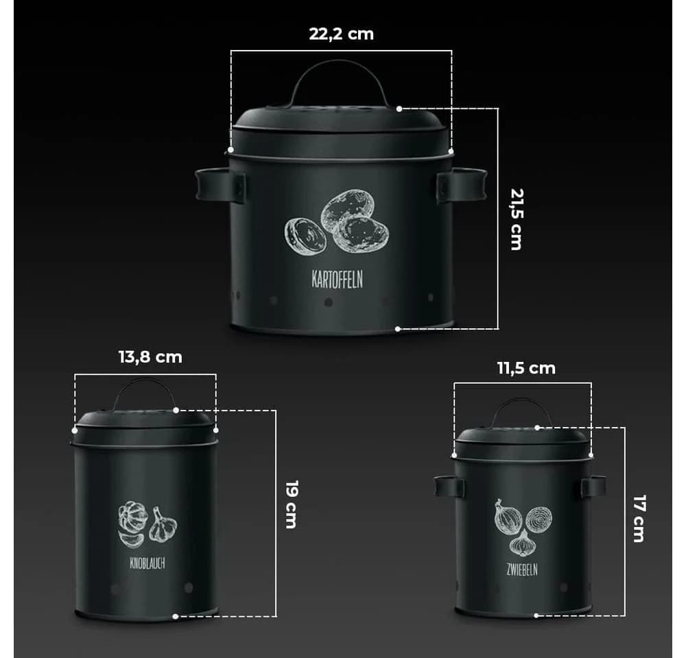 KitchenQuality Vorratsdose 3er-Set Metall Schwarz mit Schäler & Jutebeuteln - Bild 3