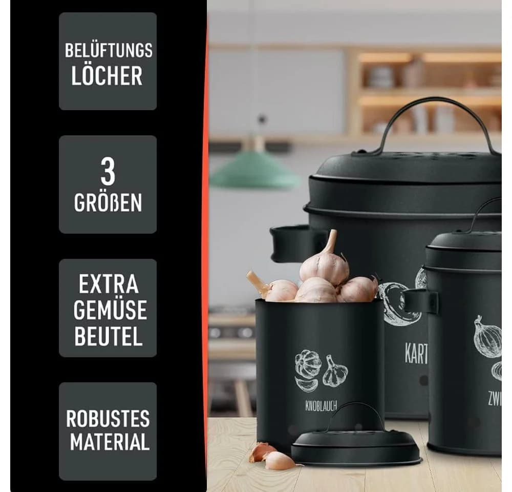 KitchenQuality Vorratsdose 3er-Set Metall Schwarz mit Schäler & Jutebeuteln - Bild 4