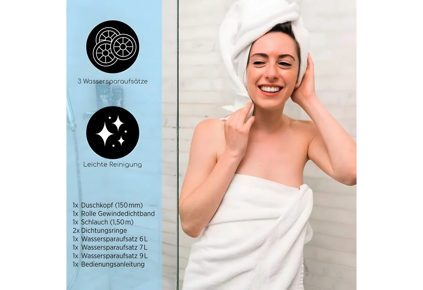 Bath4U Duschbrause Duschkopf 150mm 7 Strahlarten silber inkl. Schlauch - Bild 5
