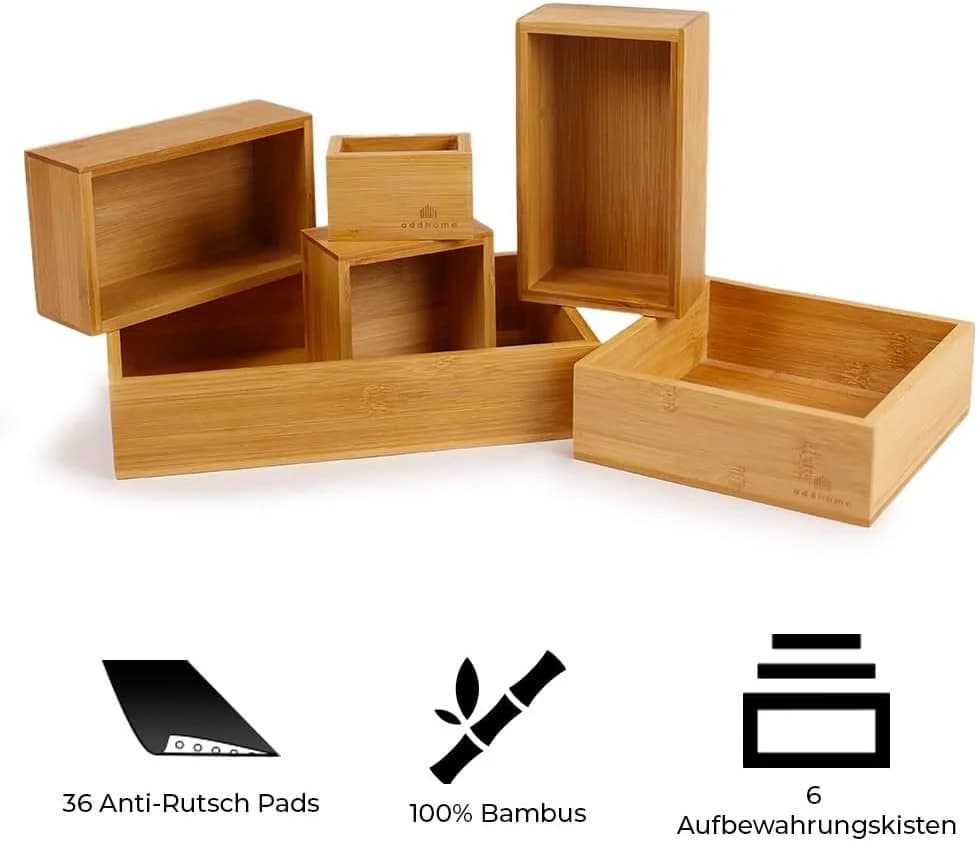 addhome Schubladenbox 6er Set Bambus