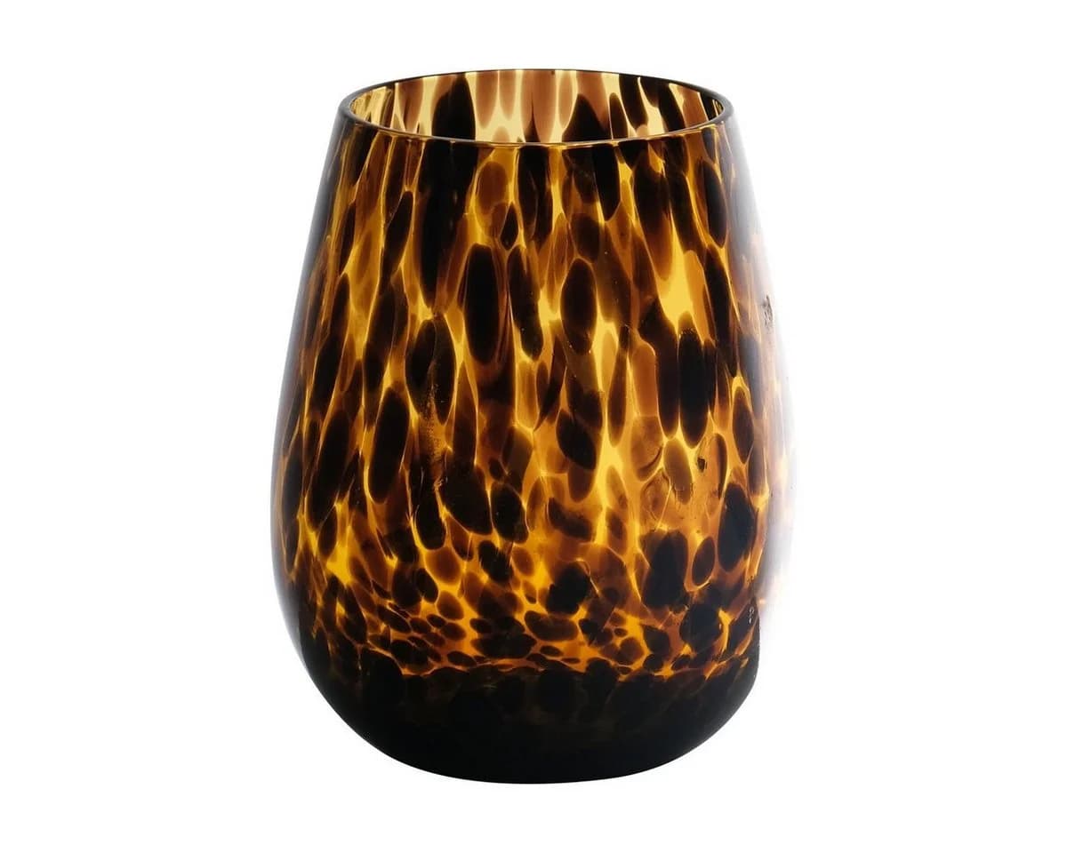 INNA-Glas Kerzenhalter Russell Teelichtglas Leopardenmuster Braun