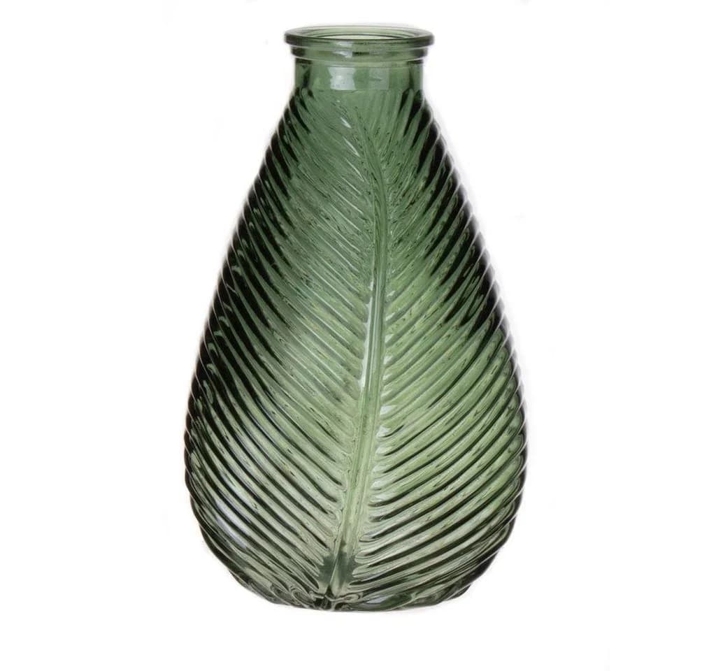 INNA-Glas Dekovase NELLOMIO Flaschenvase Blattstruktur Grün Glas