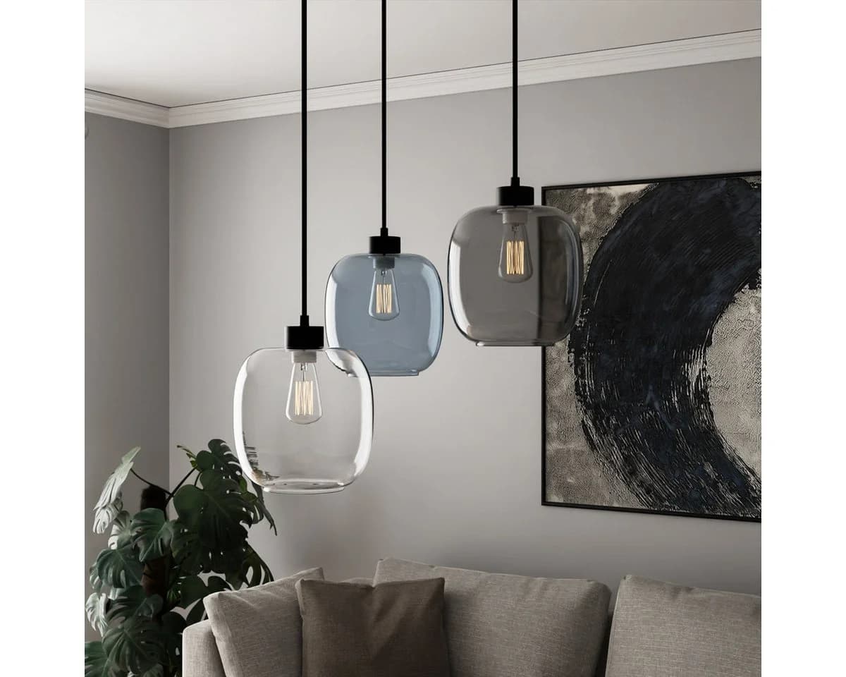 Liadomo Pendelleuchte Magellan Skandi-Look 3x Glas Rauchgrau/Blau/Transparent