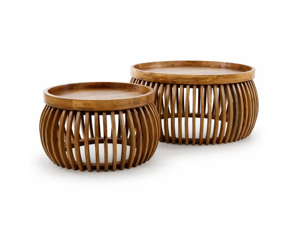 Liadomo Couchtisch Laos 2er-Set Mangoholz Massiv Runde Platte Holzstreben - Bild 2