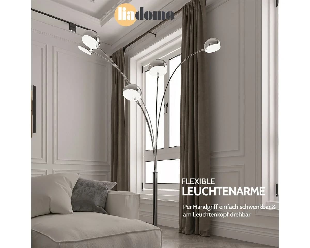 Liadomo Stehlampe Penta, Marmorfuß, Industrial-Design, Schwarz, Chrom