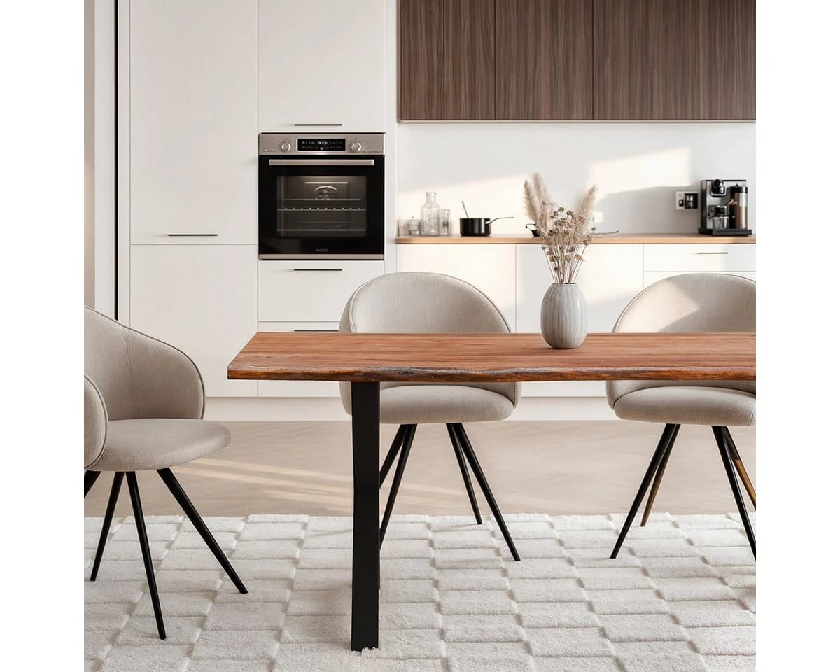Liadomo Esstisch Diala Massivholz Akazie Baumkante Metallgestell