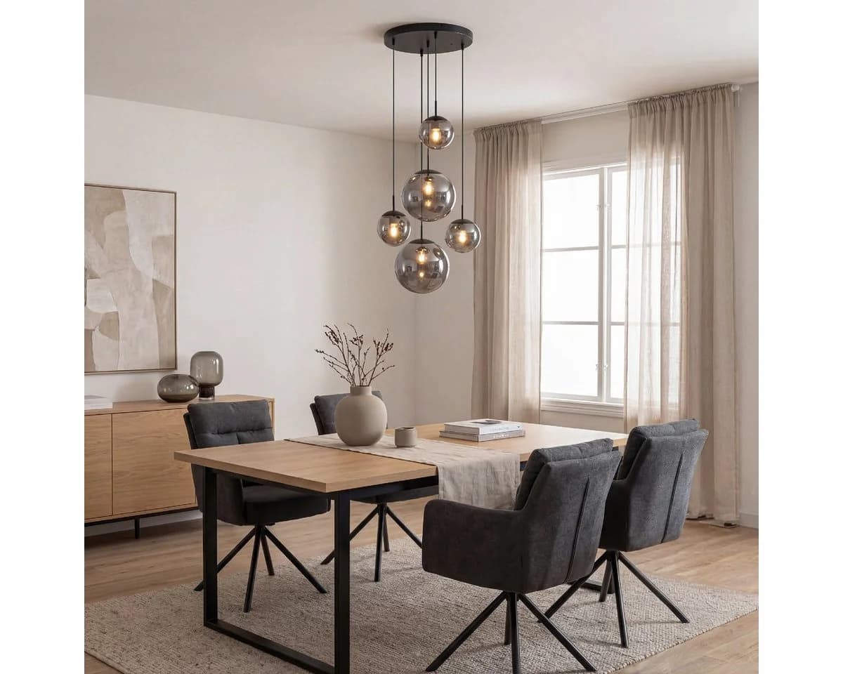 Liadomo Pendelleuchte Vetro 5-flammig Rauchglas Schwarz E27 LED - Bild 3