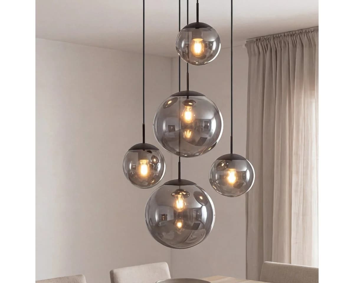 Liadomo Pendelleuchte Vetro 5-flammig Rauchglas Schwarz E27 LED - Bild 5