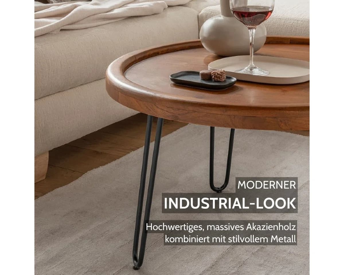Liadomo Couchtisch Bettina Massivholz Akazie Metallgestell Schwarz - Bild 3