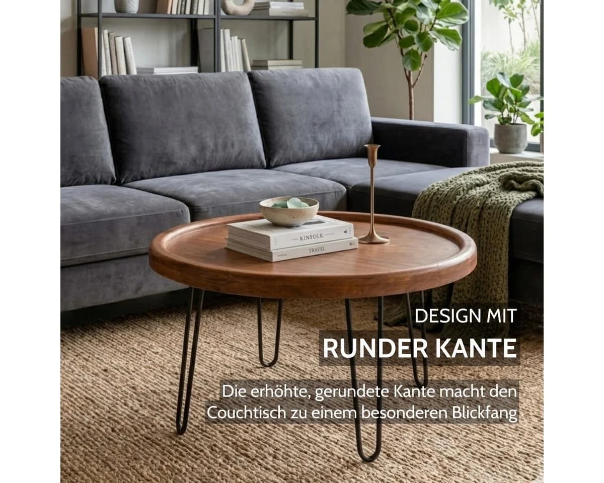 Liadomo Couchtisch Bettina Massivholz Akazie Metallgestell Schwarz - Bild 4