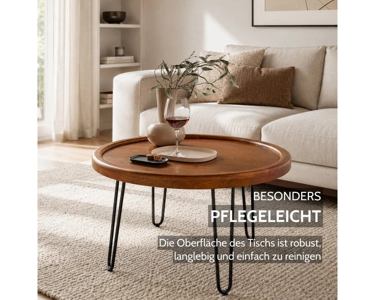 Liadomo Couchtisch Bettina Massivholz Akazie Metallgestell Schwarz - Bild 5