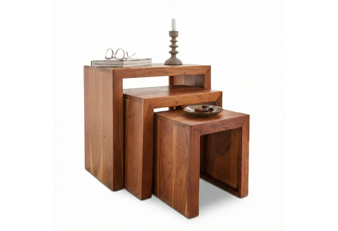 Liadomo Beistelltisch Bianca 3er-Set Massivholz Braun - Bild 2