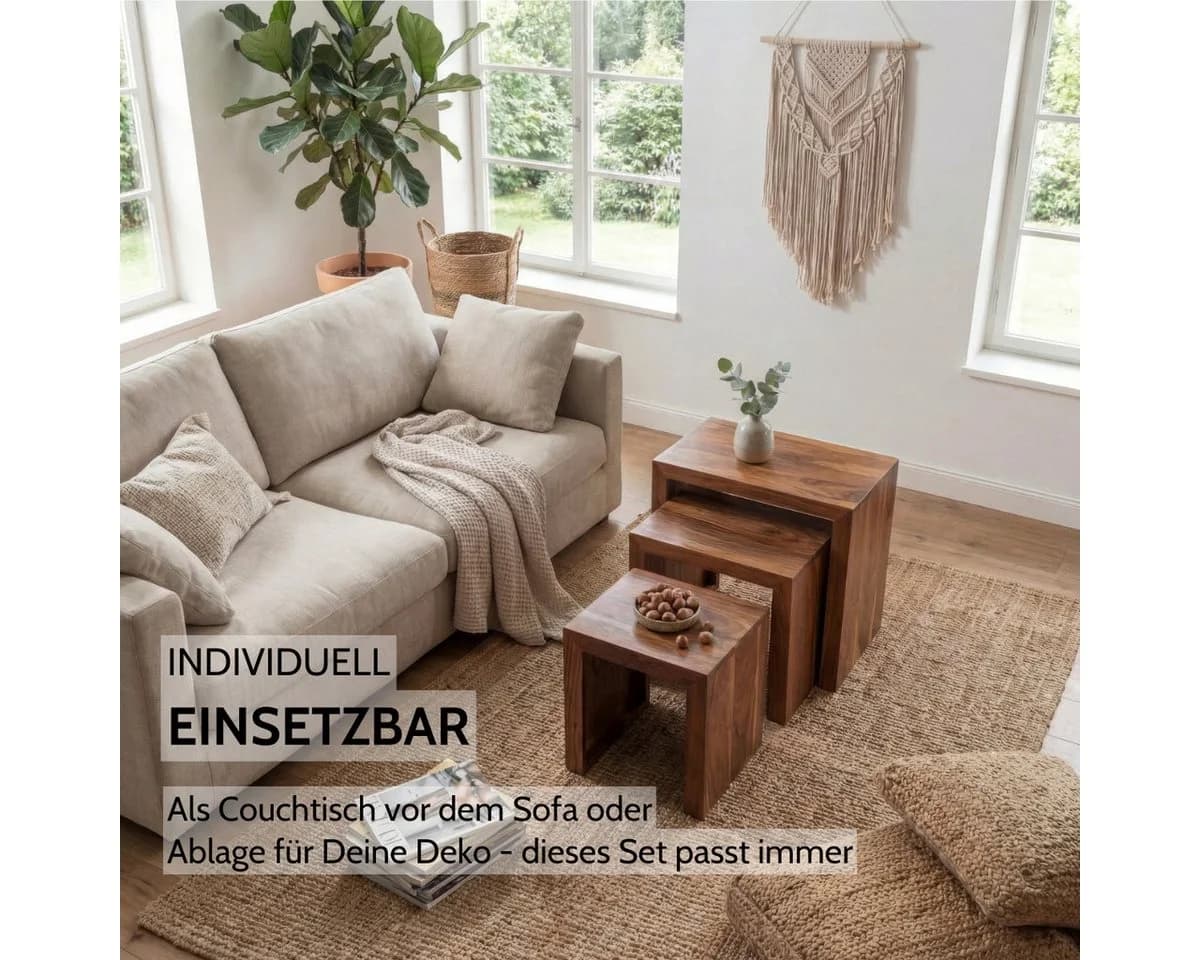 Liadomo Beistelltisch Bianca 3er-Set Massivholz Braun - Bild 3