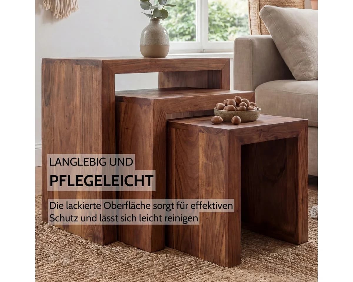 Liadomo Beistelltisch Bianca 3er-Set Massivholz Braun - Bild 4