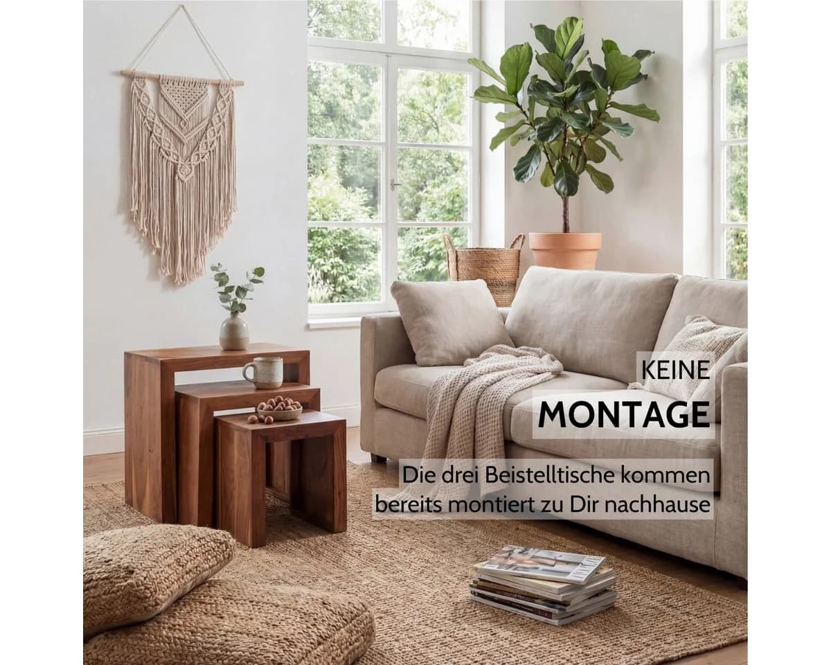 Liadomo Beistelltisch Bianca 3er-Set Massivholz Braun - Bild 5