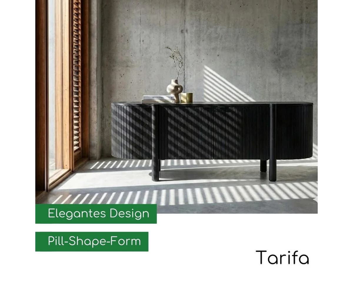 CASA DOMA Sideboard Tarifa Massivholz Mangoholz Schwarz 4 Türen