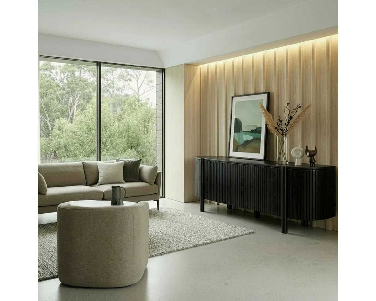 CASA DOMA Sideboard Tarifa Massivholz Mangoholz Schwarz 4 Türen - Bild 4