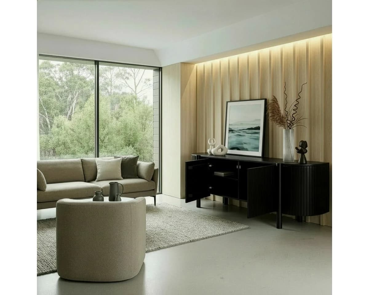 CASA DOMA Sideboard Tarifa Massivholz Mangoholz Schwarz 4 Türen - Bild 5