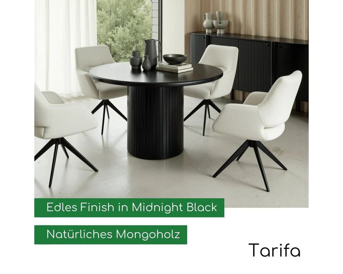 CASA DOMA Esstisch Tarifa rund schwarz Mangoholz massiv