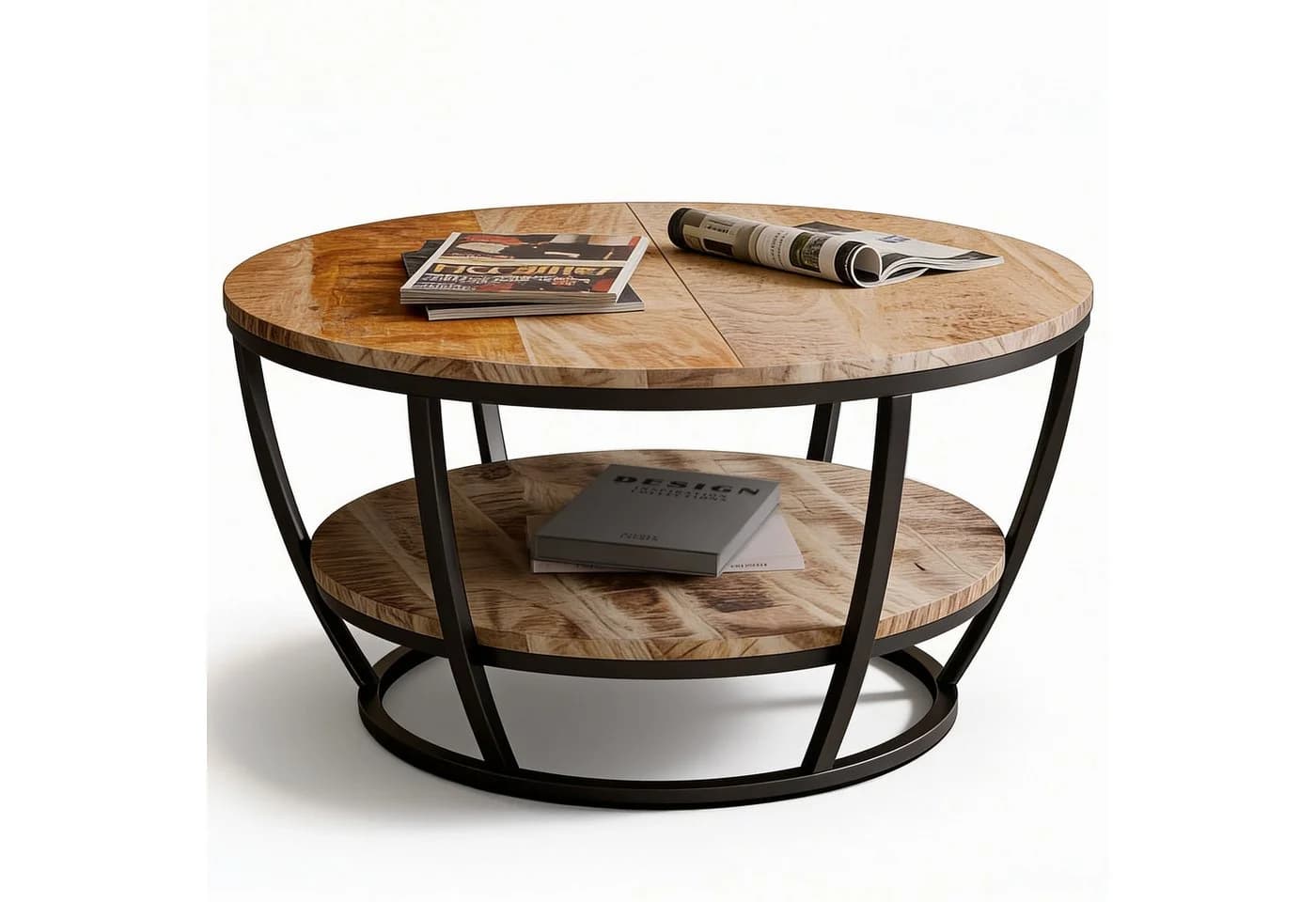Liadomo Couchtisch Gianna Runde Mangoholz Massiv Metallgestell Schwarz - Bild 2