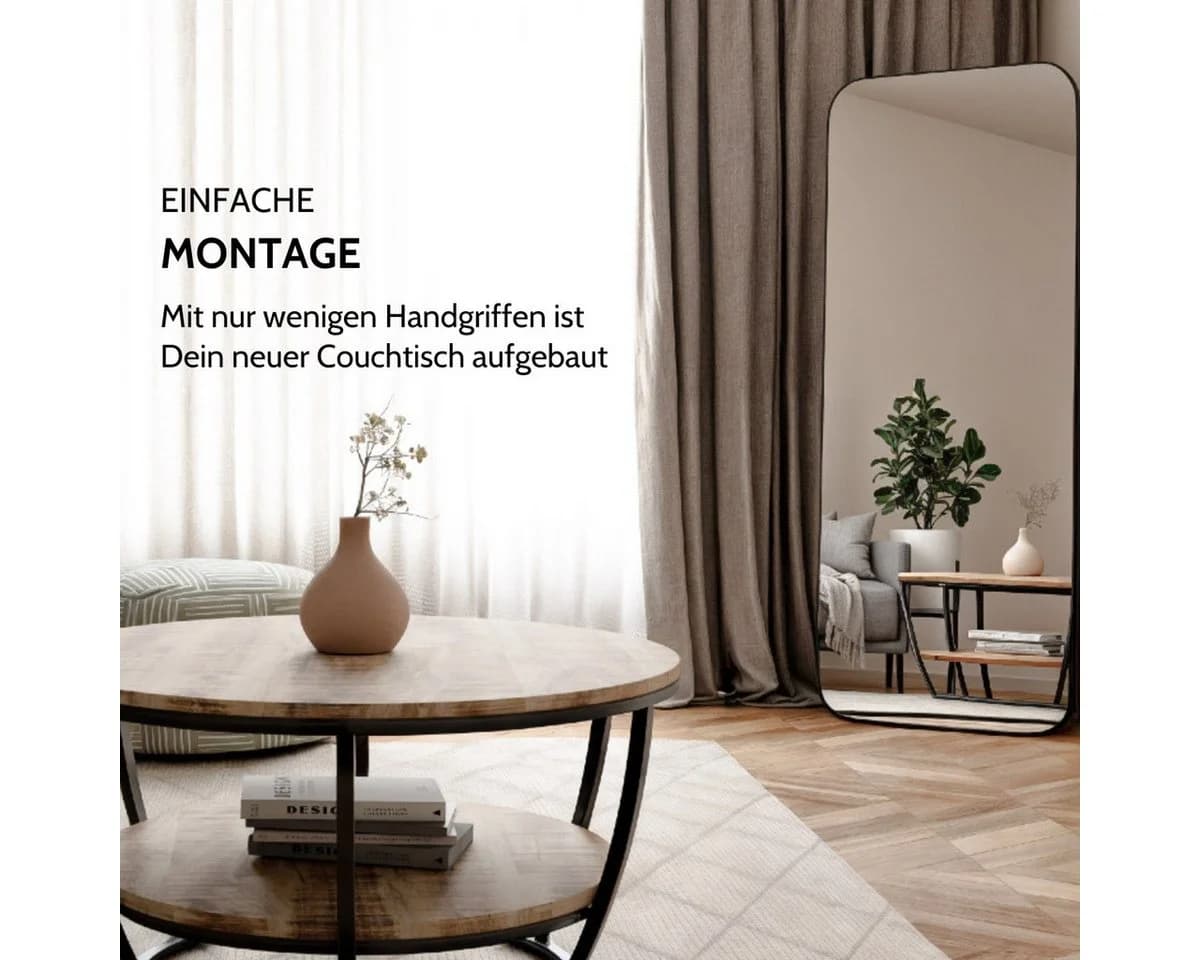 Liadomo Couchtisch Gianna Runde Mangoholz Massiv Metallgestell Schwarz - Bild 5