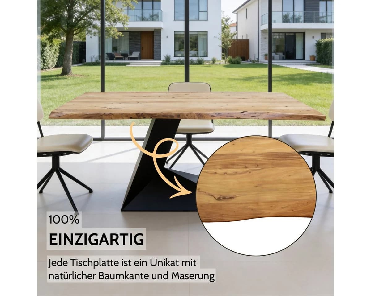 Liadomo Esstisch Garda Massivholz Akazie Industrial Design - Bild 4