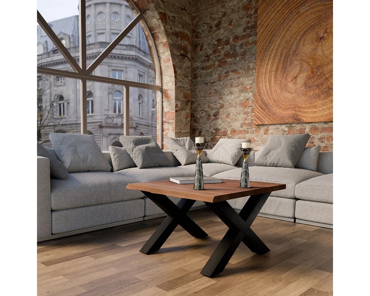 Liadomo Couchtisch Boston Akazie Massivholz Metallgestell