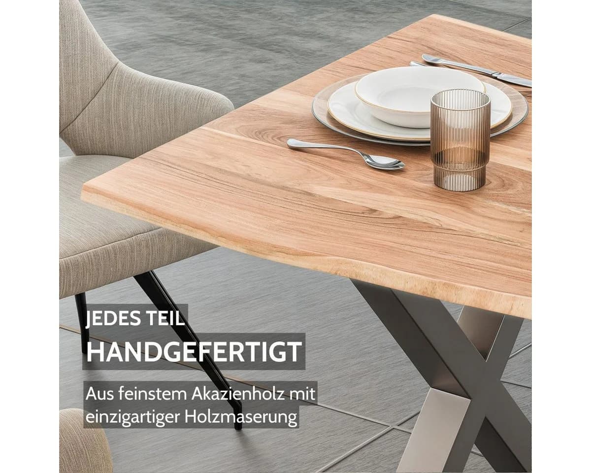 Liadomo Baumkantentisch Maxi Esstisch Massivholz Akazie X-Gestell - Bild 4