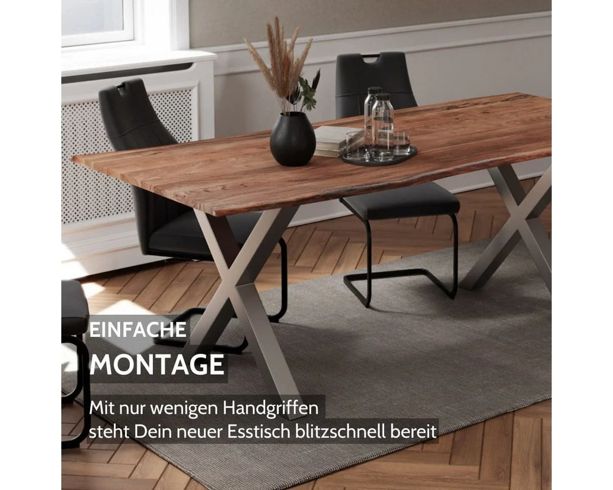 Liadomo Baumkantentisch Maxi Esstisch Massivholz Akazie X-Gestell - Bild 5