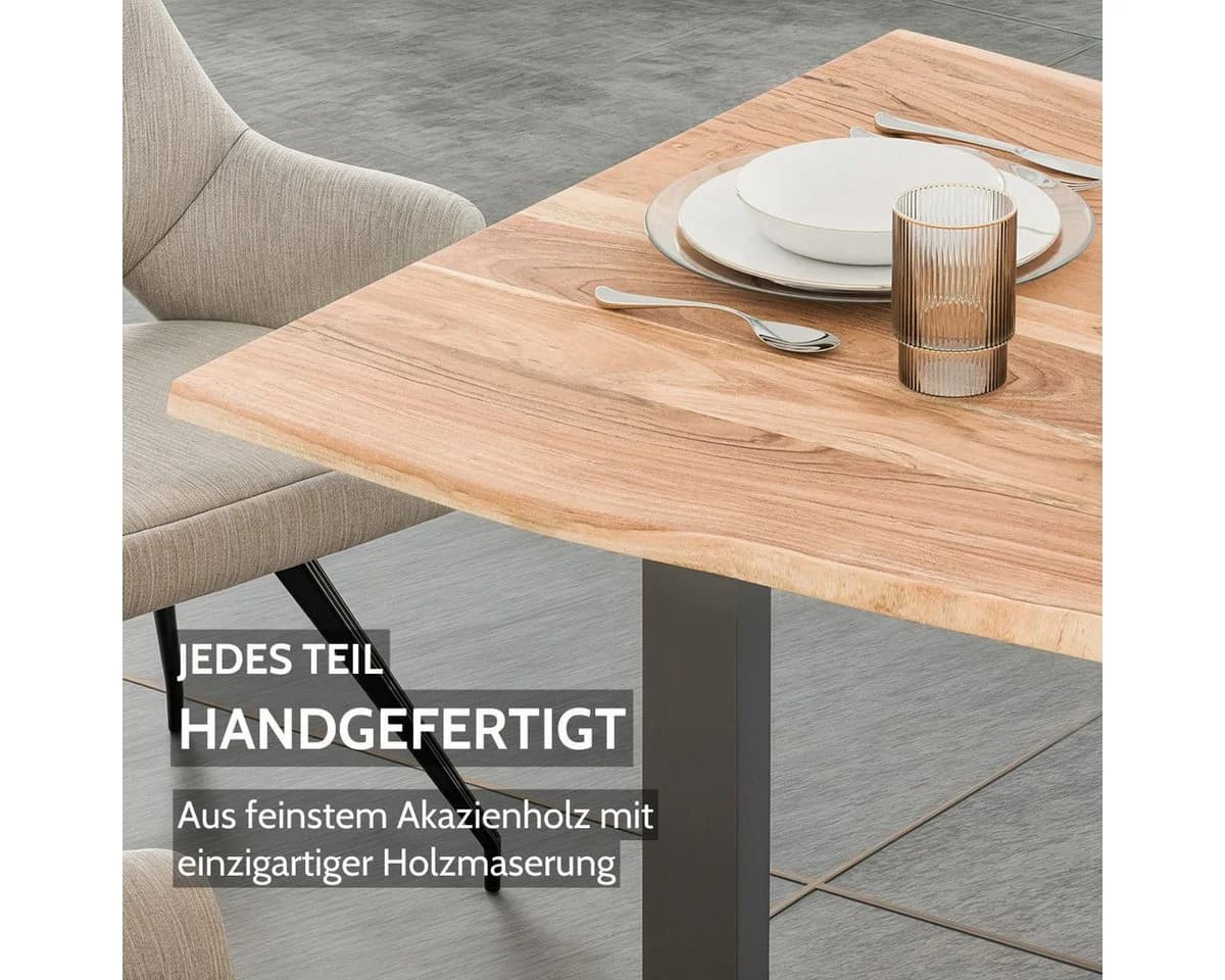 Liadomo Baumkantentisch Hugo Esstisch Akazie massiv mit Metallgestell - Bild 4