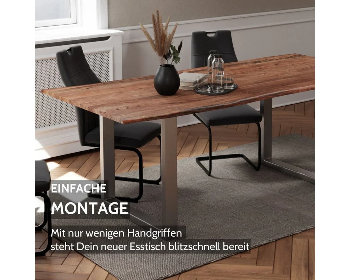 Liadomo Baumkantentisch Hugo Esstisch Akazie massiv mit Metallgestell - Bild 5