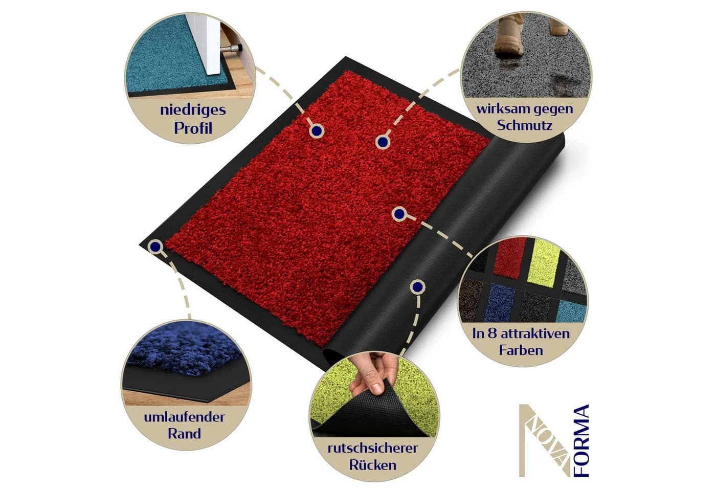 Nova Forma Fußmatte BRIGHT Premium Schmutzfangmatte Rot - Bild 3