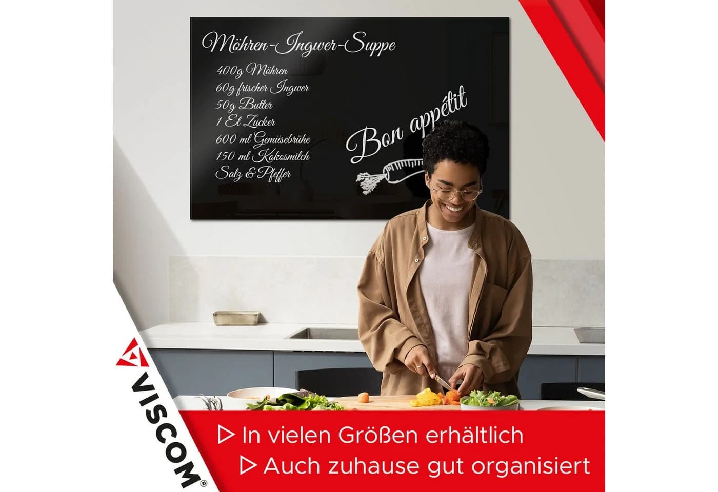 Viscom Magnettafel MIO Glas-Magnettafel Schwarz inkl. Zubehör - Bild 4