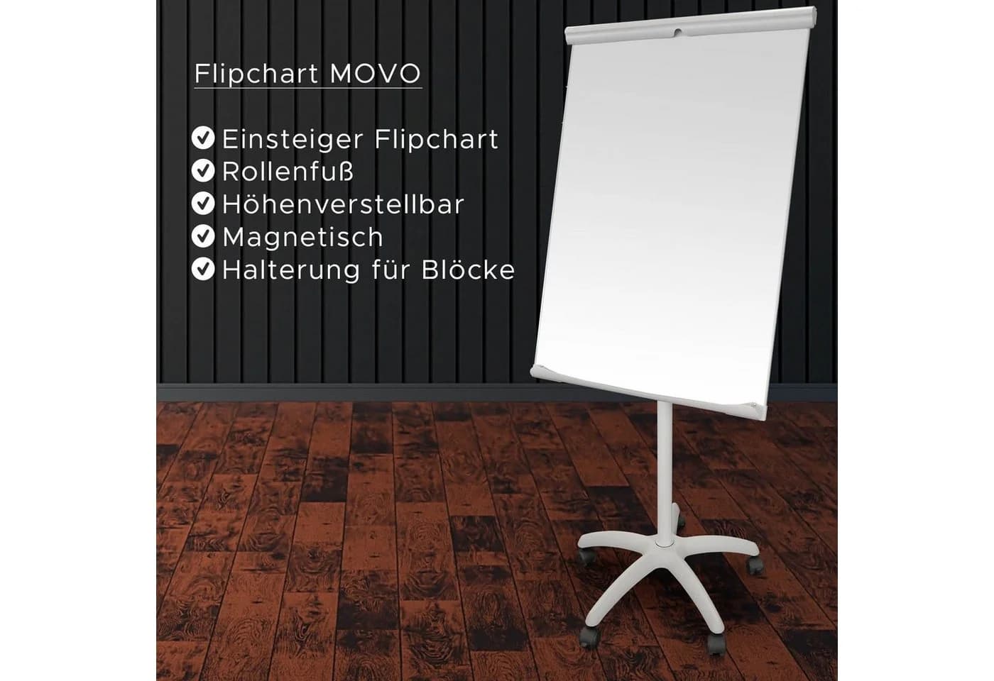 Viscom Magnettafel Movo - Magnetisches Whiteboard mit Rollenfuß und Ablage