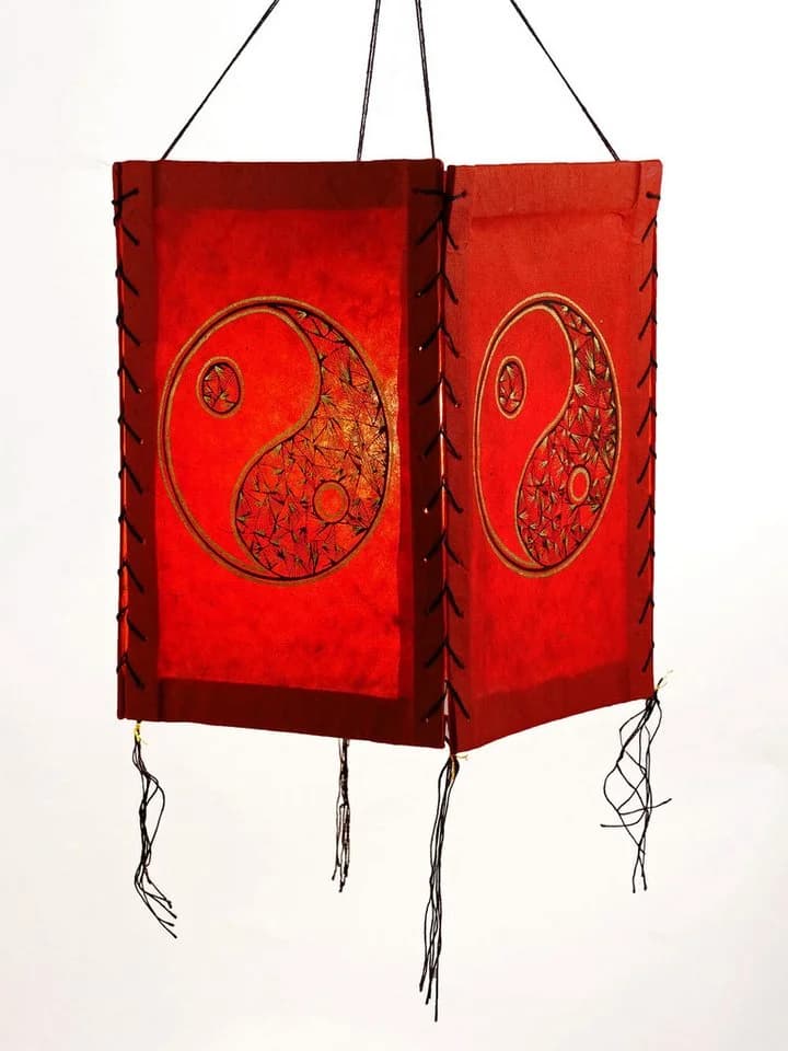 Hathi Lampenschirm Yin & Yang rot Lokta Papier Hängelampe