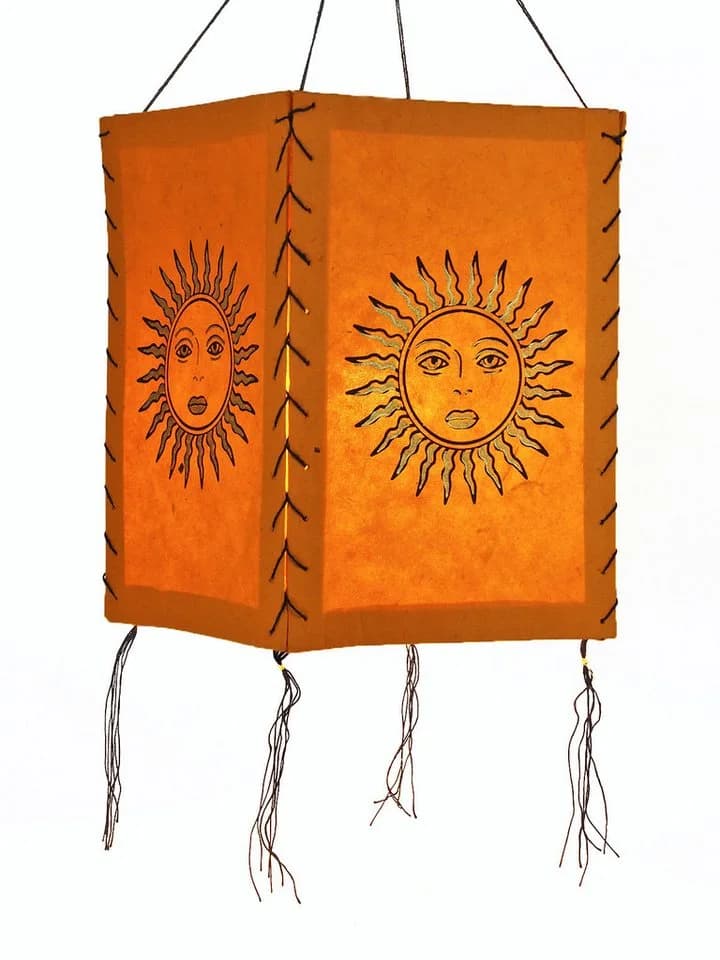 Hathi Lampenschirm Sonne Orange Lokta Papier Hängelampe Nepal