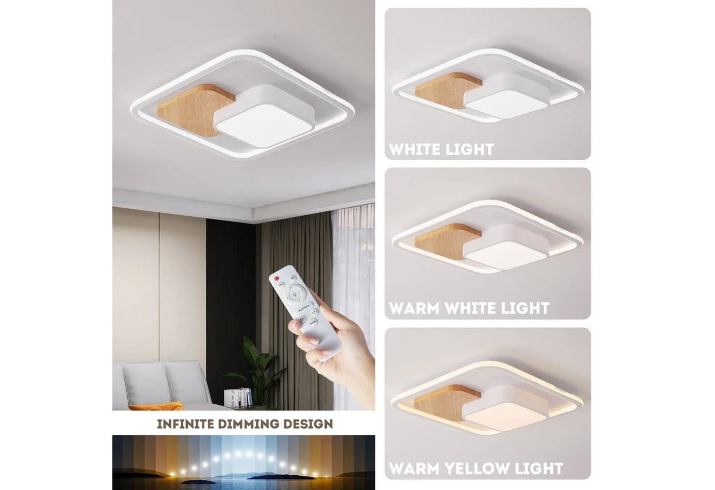 style home LED Deckenleuchte Dimmbar Fernbedienung Holz Acryl