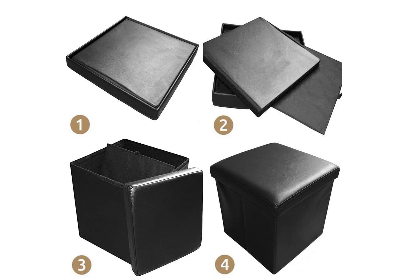 style home Faltbarer Sitzhocker mit Stauraum Schwarz Kunstleder - Bild 5
