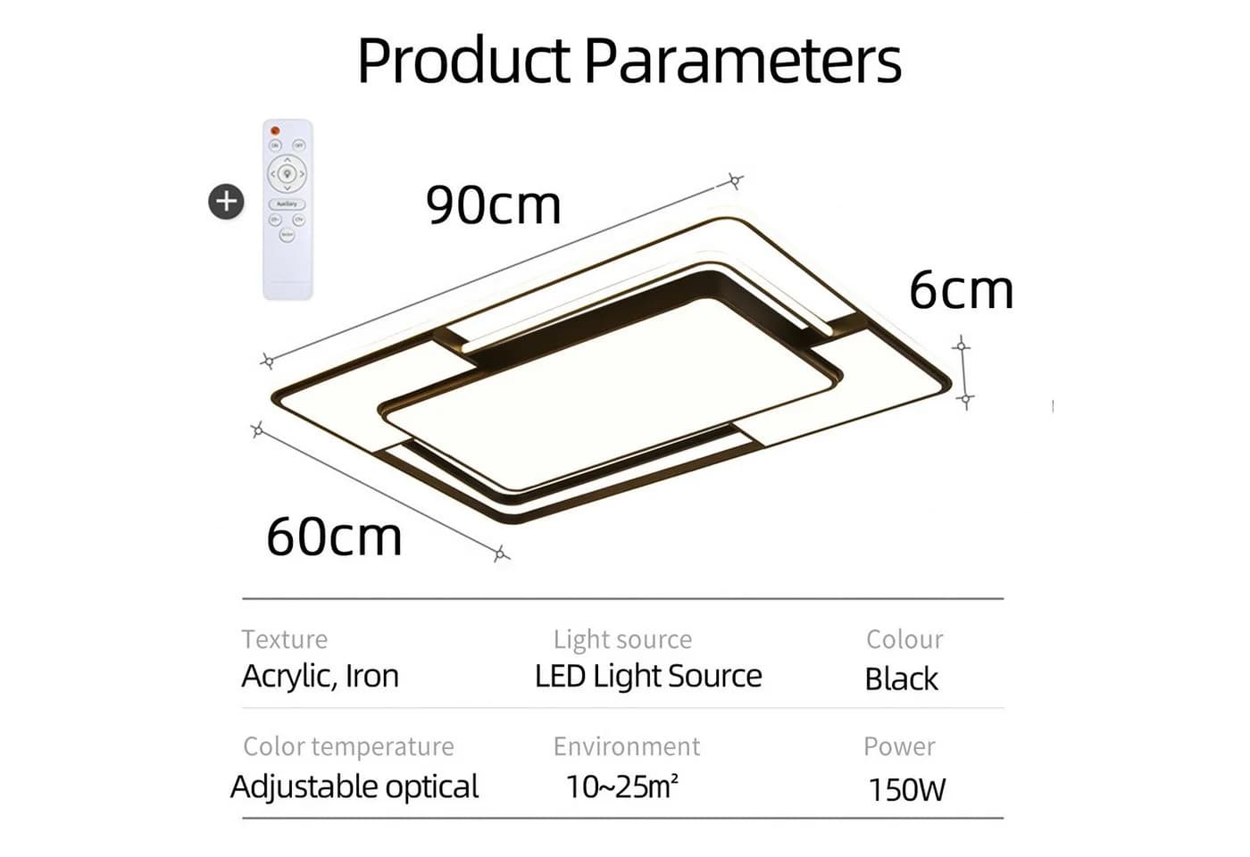 style home LED Deckenleuchte Rechteckig Dimmbar Schwarz - Bild 5