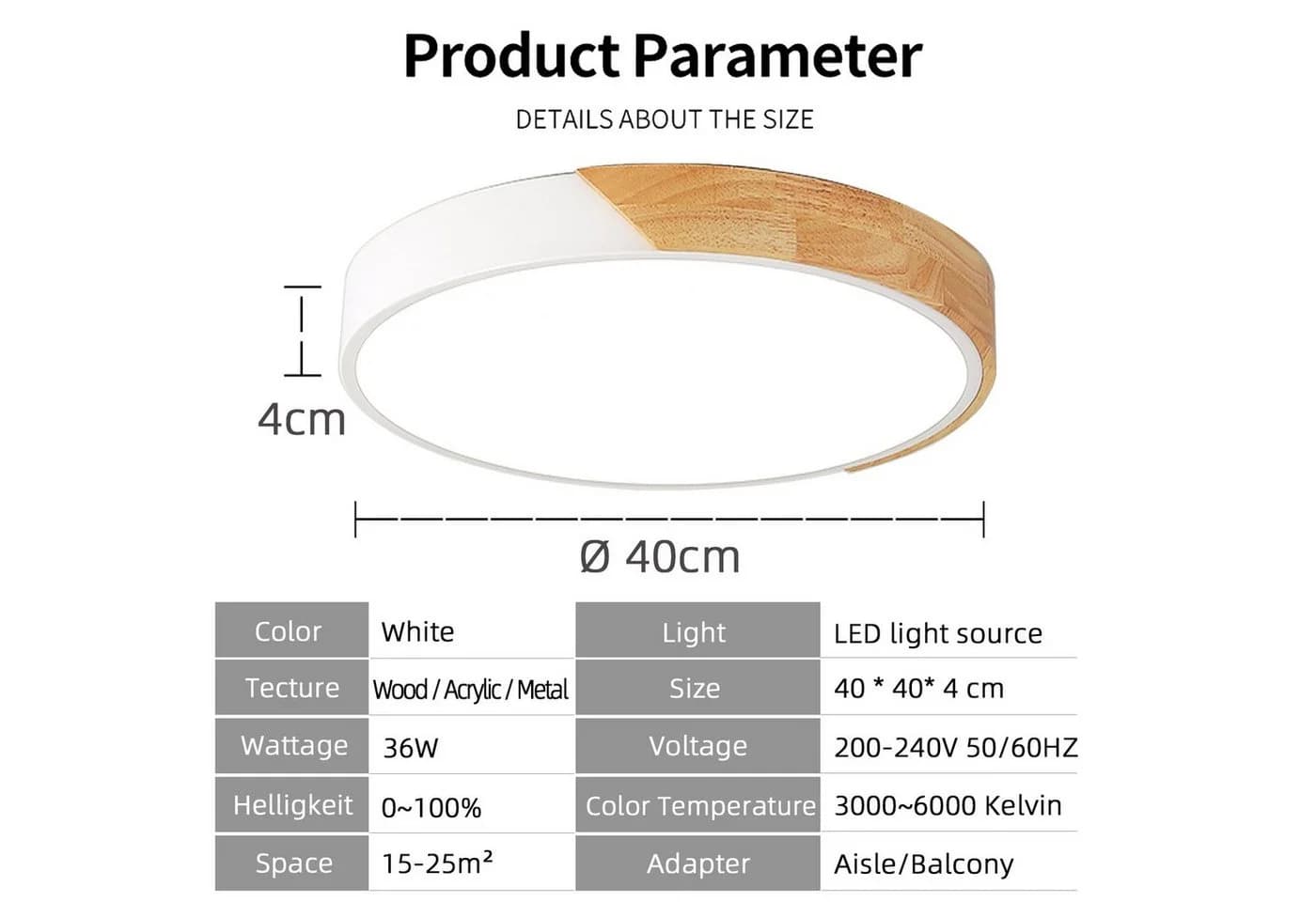 style home LED Deckenleuchte dimmbar 36W Holz Metall Acryl 40x40x4cm