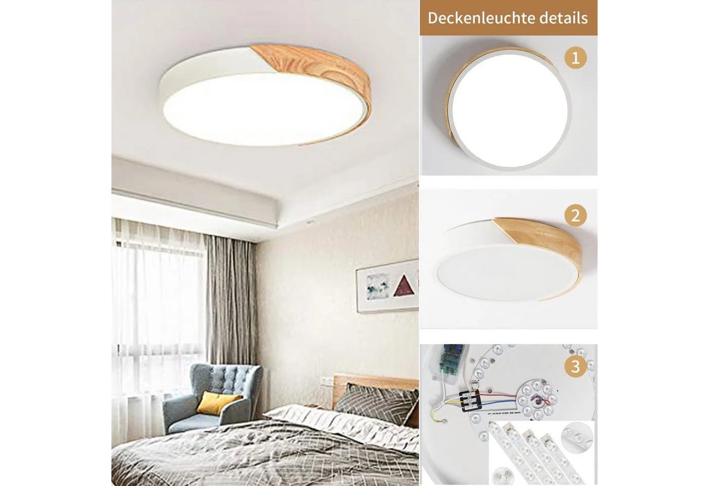 style home LED Deckenleuchte dimmbar 36W Holz Metall Acryl 40x40x4cm - Bild 3