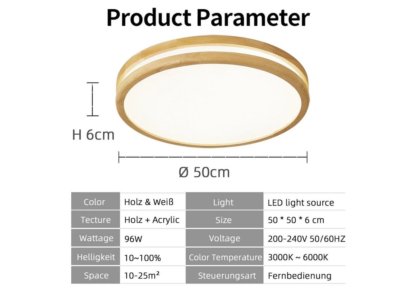 style home Deckenleuchte Holz LED dimmbar mit Fernbedienung 96W