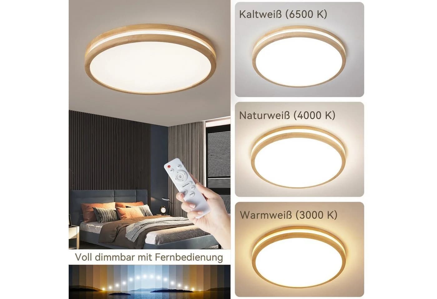 style home Deckenleuchte Holz LED dimmbar mit Fernbedienung 96W - Bild 3