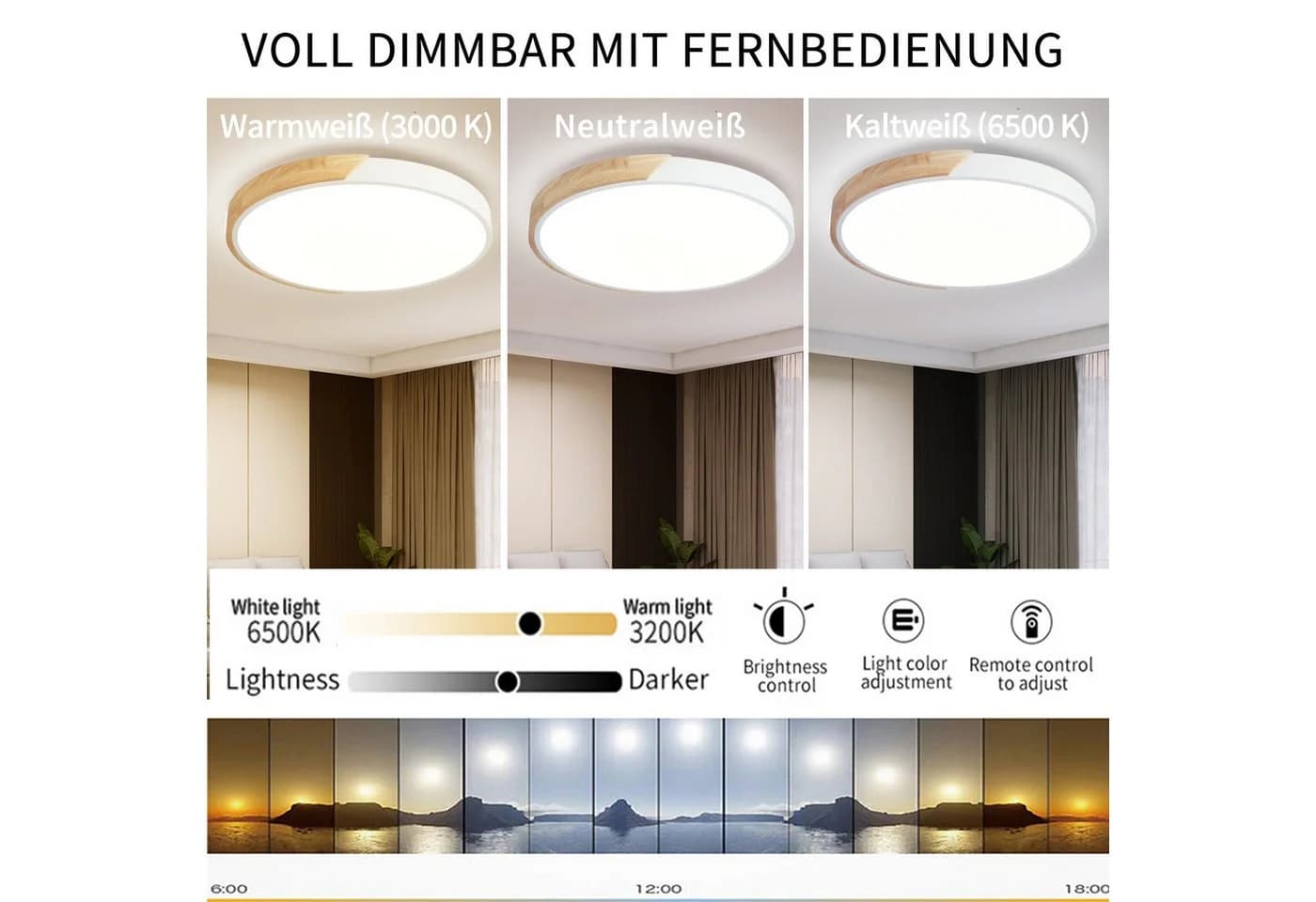 style home LED Deckenleuchte 36W dimmbar Metall Holz Acryl - Bild 5