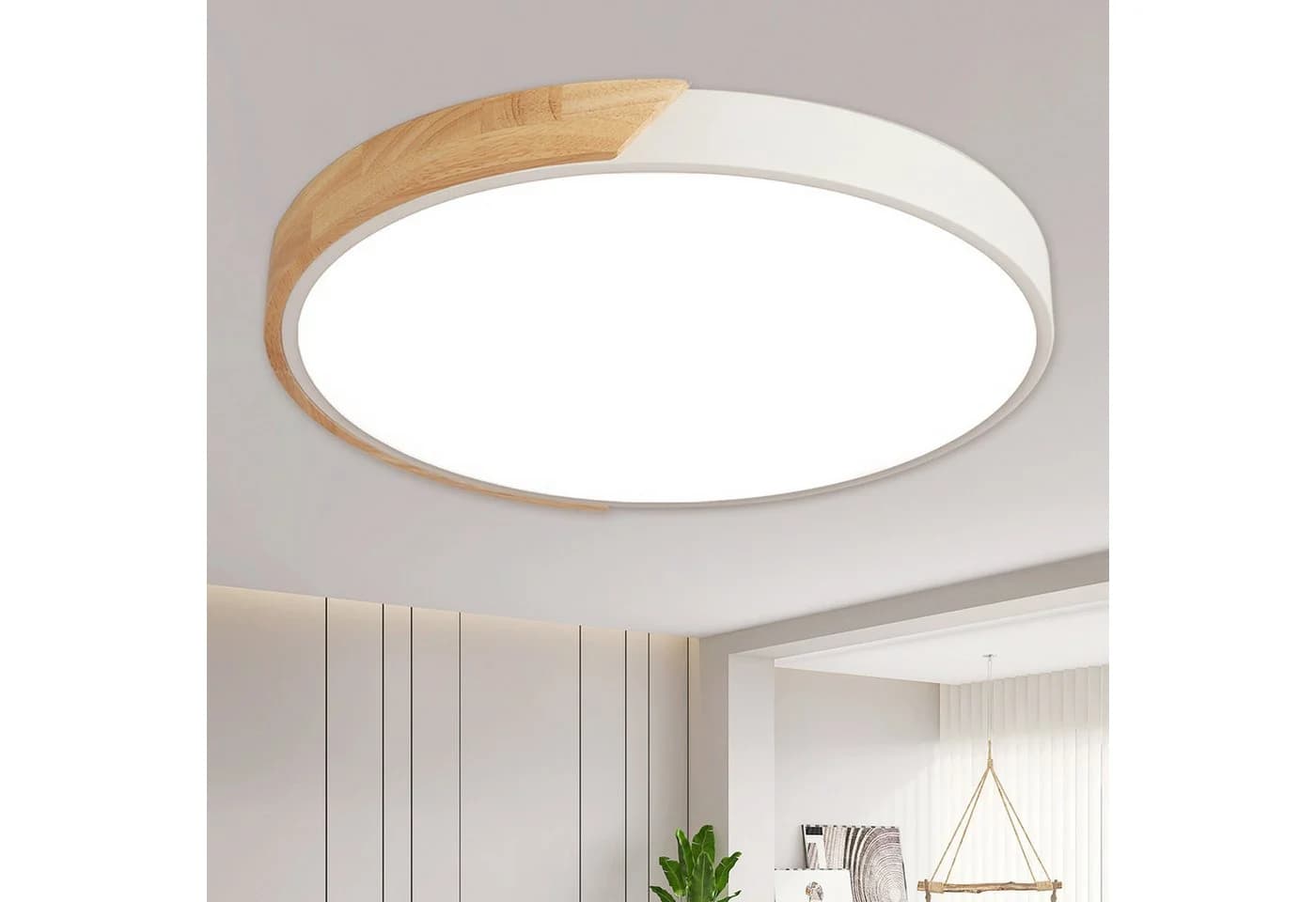 style home LED Deckenleuchte dimmbar mit Fernbedienung, rund, Holz/Metall - Bild 2