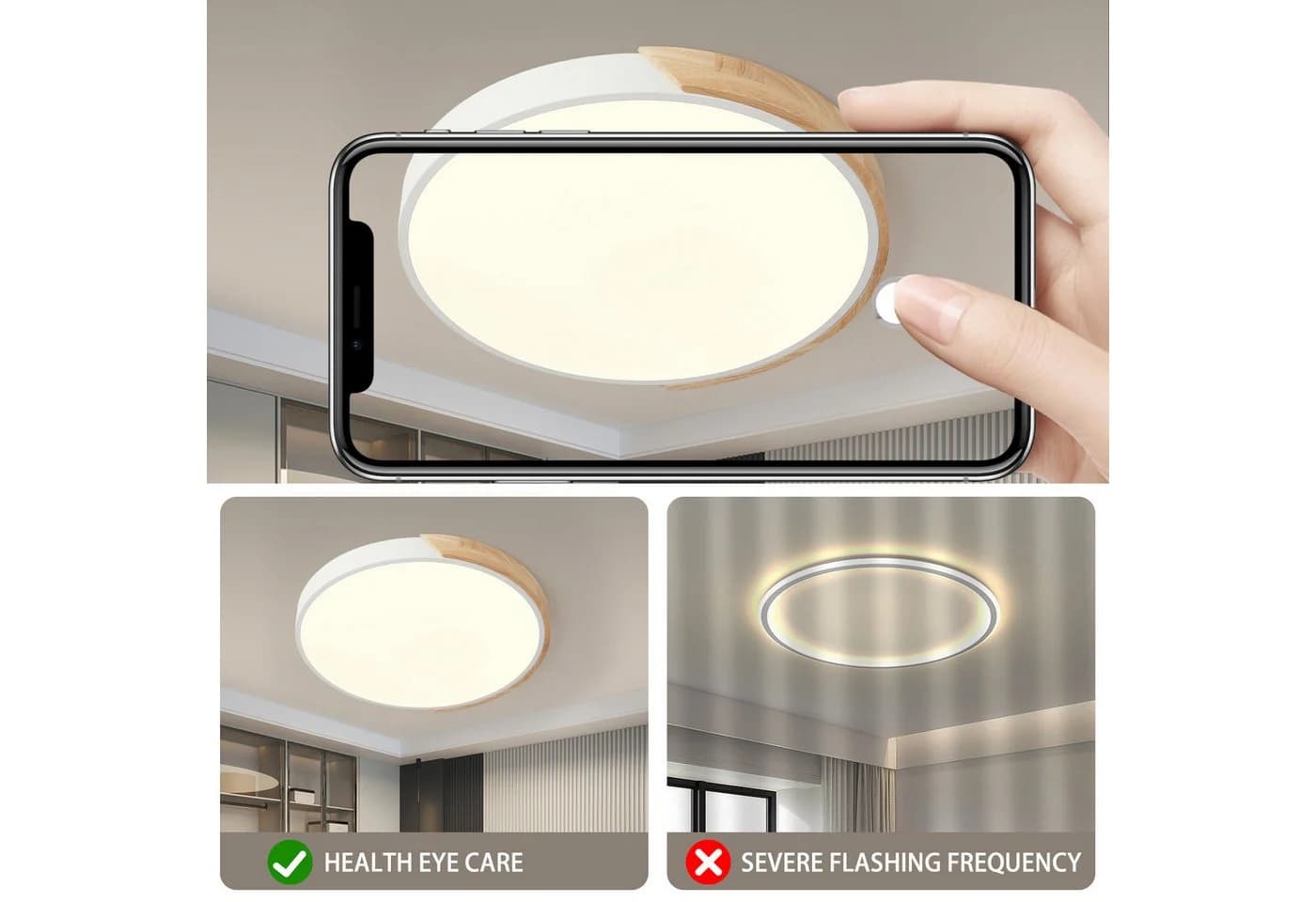 style home LED Deckenleuchte dimmbar mit Fernbedienung, rund, Holz/Metall - Bild 3