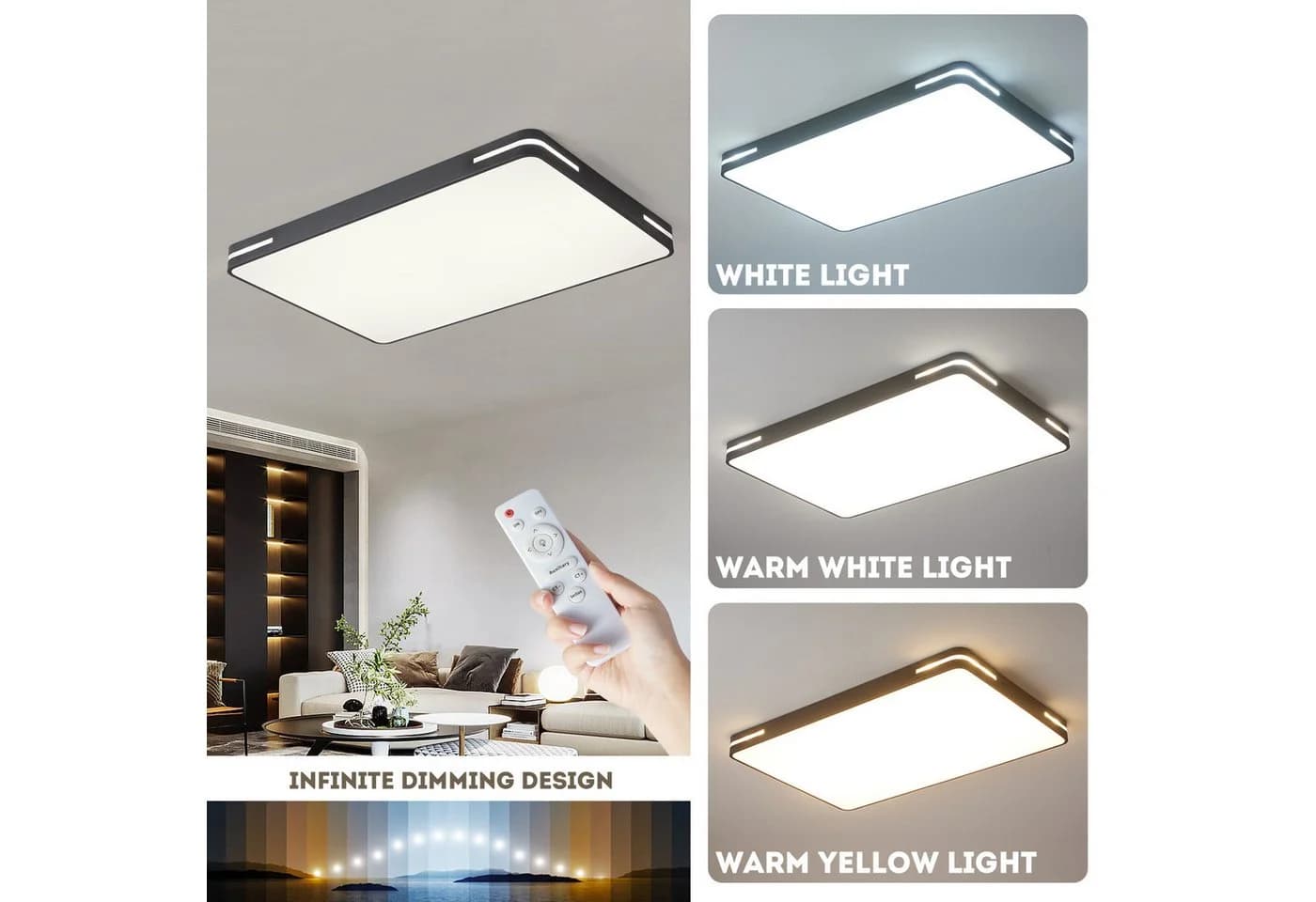 style home LED Deckenleuchte Schwarz Dimmbar Fernbedienung